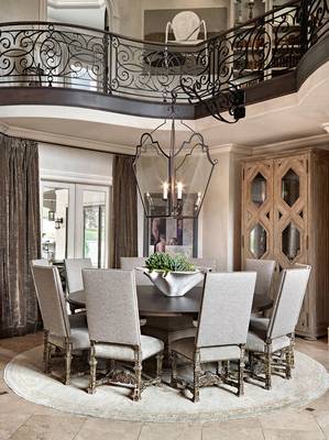 Beautiful design of dining room in cottage in colonial style.