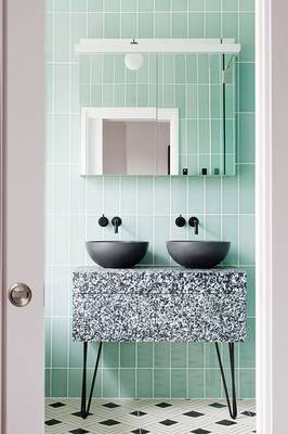 Design of bathroom in house in scandinavian style.