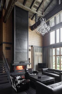 Interior design of  in private house in Chalet style.