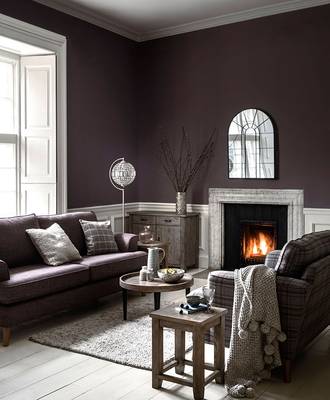 Photo of purple color interior in country house.