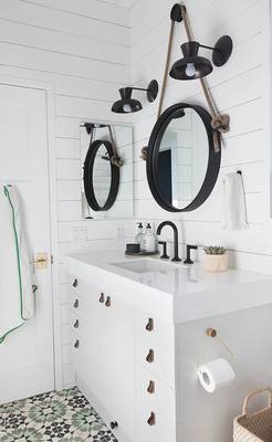 Photo of bathroom in cottage in loft style.