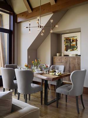 Design of dining room in house in Chalet style.