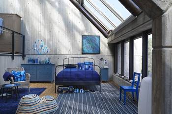 Beautiful design of bedroom in private house in loft style.