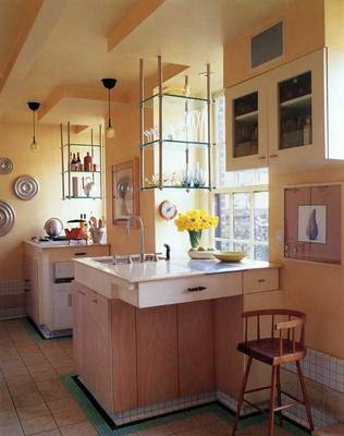 Beautiful design of kitchen in country house in artistic style.