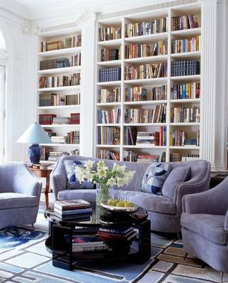 Library in country house in scandinavian style.