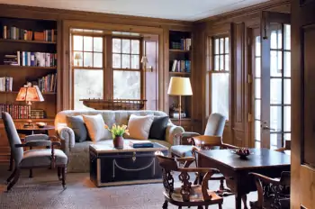 Classic Library-Living Room with Wood Paneling: Traditional Elegance in American Style