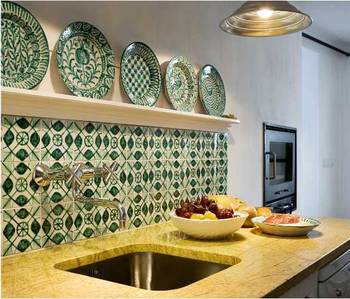 Kitchen interior in cottage in Mediterranean style.