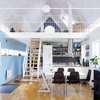 Studio interior in house in scandinavian style.
