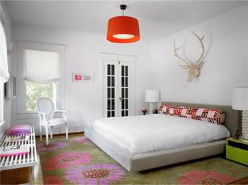 Design of bedroom in private house in scandinavian style.