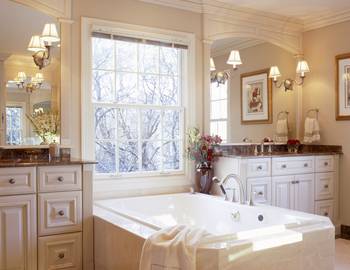 Bathroom interior in cottage in renaissance style.
