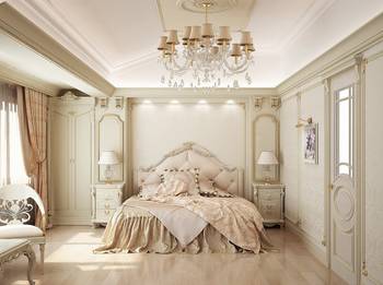 Beautiful example of bedroom in private house in empire style.