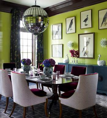 Dining room example in cottage in fusion style.