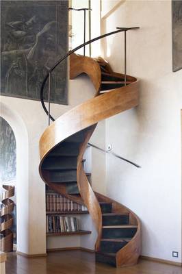 Stairs in cottage in artistic style.