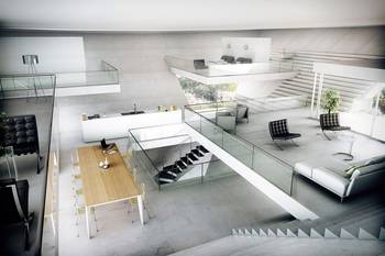 Interior design of studio in house in artistic style.