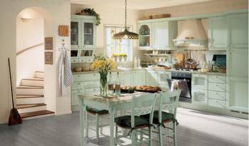 Beautiful design of kitchen in country house in Craftsman style.