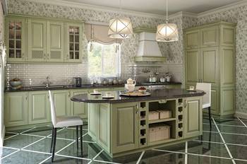 Beautiful design of kitchen in cottage in Craftsman style.