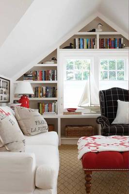 Photo of attic in house in scandinavian style.