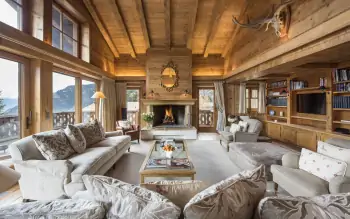 Alpine Harmony: Wooden Chalet with Panoramic Views and Classic Fireplace