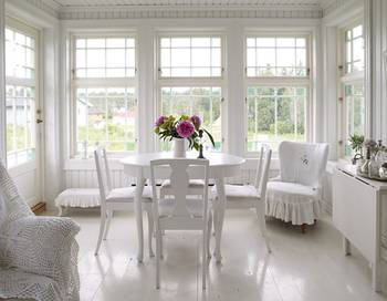 Beautiful design of dining room in house in Craftsman style.