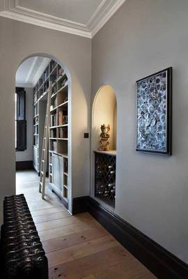 Option of library in private house in contemporary style.