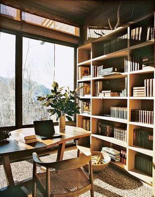 Interior design of home office in country house.