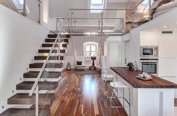 Interior design of stairs in house in contemporary style.