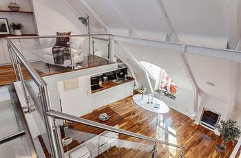 Design of attic in private house in contemporary style.