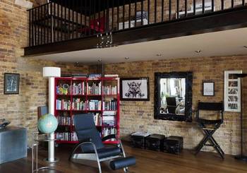 Library design in house in loft style.