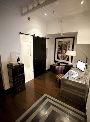 Design of home office in country house in artistic style.