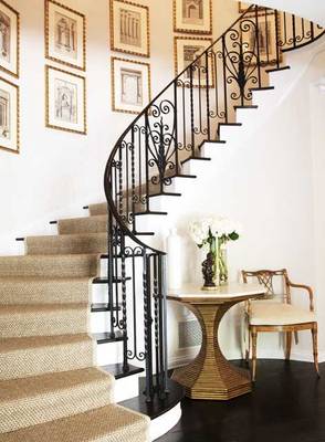 Stairs example in cottage in ethnic style.