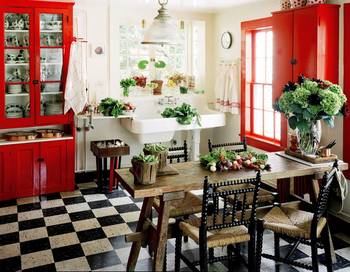 Beautiful design of dining room in cottage in fusion style.