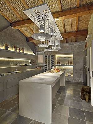 Beautiful design of kitchen in cottage in loft style.