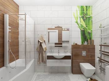 Harmonious bathroom: balance of wood and marble with natural spa accents