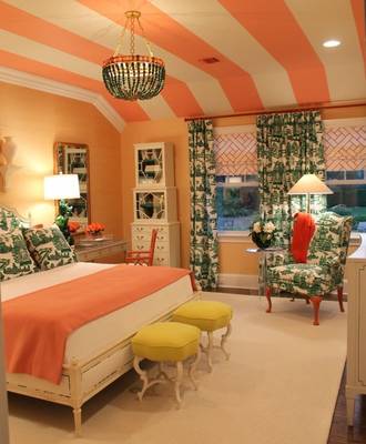 Interior design of bedroom in country house.