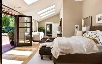 Bedroom design in private house in artistic style.