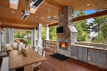 Design of terrace in country house in Chalet style.