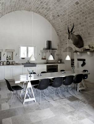 Interior of dining room in loft style.