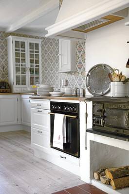 Interior design of kitchen in house in Craftsman style.