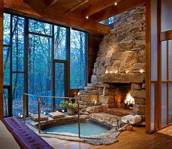 Design of pool in cottage in Chalet style.