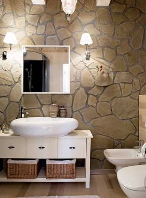 Beautiful example of bathroom in house in Mediterranean style.