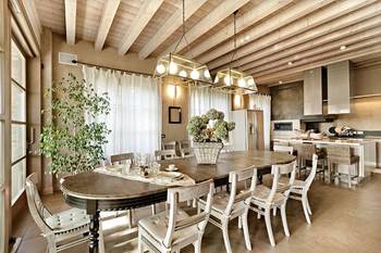 Option of dining room in private house in scandinavian style.