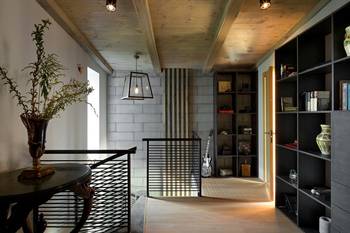 Library interior in house in loft style.