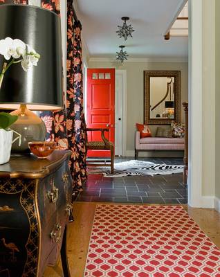 Interior design of hallway in private house in fusion style.