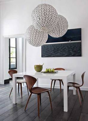 Interior design of dining room in private house in contemporary style.