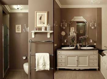 Design of bathroom in private house in empire style.