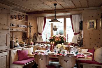Interior design of dining room in country house.