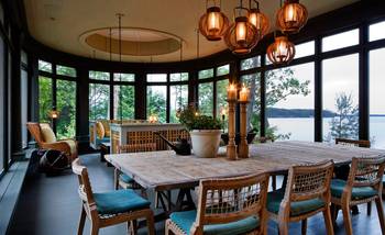 Interior design of veranda in cottage in contemporary style.