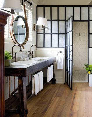 Photo of bathroom in cottage in oriental style.