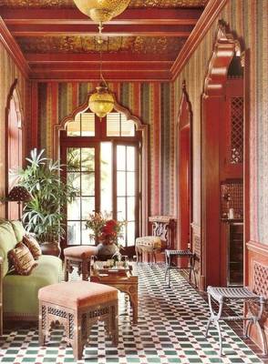 Oriental style in cottage interior.