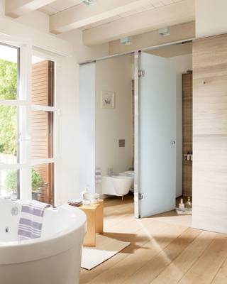 Interior of bathroom in cottage in contemporary style.